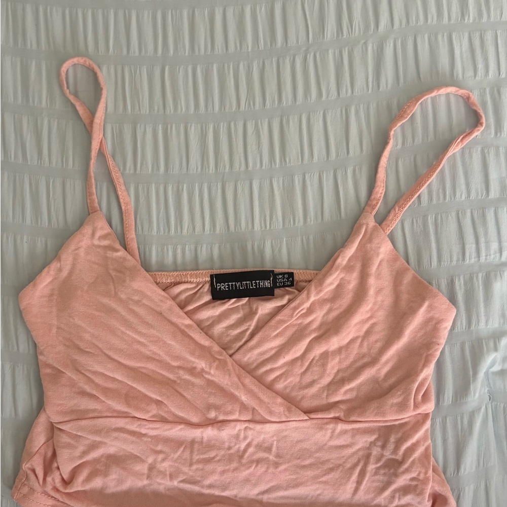 PrettyLittleThing Blush Pink Wrap Front Spaghetti Strap Cami